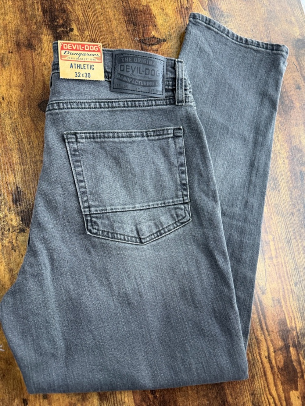 Devil-Dog Dungarees Gray Athletic Fit Jeans 32x30 Slim Straight Stretch Denim
